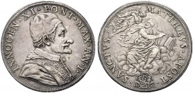 MONETE ITALIANE REGIONALI
ROMA
Innocenzo XI (Benedetto Odescalchi), 1676-1689. Piastra a. I. Ar gr. 31,81 INNOCEN XI PONT MAX A I Busto a d., con ca...
