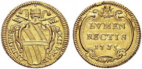 MONETE ITALIANE REGIONALI
ROMA
Clemente XII (Lorenzo Corsini), 1730-1740. Scudo d'oro 1735 a. V. Au gr. 3,05 Stemma sormontato da triregno e chiavi ...