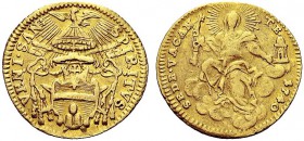 MONETE ITALIANE REGIONALI
ROMA
Sede Vacante (Cam. Card. Annibale Albani), 1740. Mezzo Zecchino 1740. Au gr. 1,69 SEDE VACANTE La Chiesa, col capo ra...