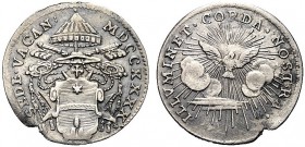 MONETE ITALIANE REGIONALI
ROMA
Sede Vacante (Cam. Card. Annibale Albani), 1740. Grosso 1740. Ar gr. 1,44 Stemma oblungo largo. Rv. ILLVMINET CORDA N...