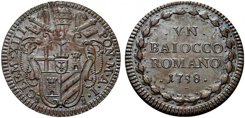 MONETE ITALIANE REGIONALI
ROMA
Clemente XIII (Carlo Rezzonico), 1758-1769. Bai...
