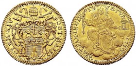 MONETE ITALIANE REGIONALI
ROMA
Clemente XIV (Lorenzo Ganganelli), 1769-1774. Zecchino 1770 a. II. Au gr. 3,43 CLEM XIV PONT M A II Stemma. Rv. FIAT ...