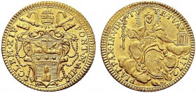 MONETE ITALIANE REGIONALI
ROMA
Clemente XIV (Lorenzo Ganganelli), 1769-1774. Zecchino 1772 a. III. Au gr. 3,41 Simile a precedente. CNI 16; M. 1; B....