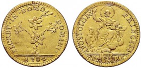 MONETE ITALIANE REGIONALI
ROMA
Pio VI (Giovanni Angelo Braschi), 1775-1799. Mezza doppia romana 1784. Au gr. 2,62 Simile a precedente. M. 14c; B. 29...