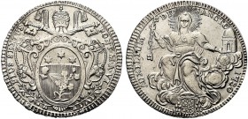 MONETE ITALIANE REGIONALI
ROMA
Pio VI (Giovanni Angelo Braschi), 1775-1799. Scudo romano 1780 a. VI. Ar gr. 26,43 Stemma ovale in cornice. Rv .La Ch...