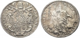 MONETE ITALIANE REGIONALI
ROMA
Pio VI (Giovanni Angelo Braschi), 1775-1799. Mezzo scudo 1777 a. II. Ar gr. 13,14 Simile a precedente. M. 22a; B. 295...