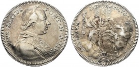 MONETE ITALIANE REGIONALI
ROMA
Pio VI (Giovanni Angelo Braschi), 1775-1799. Mezzo scudo 1777 a. III. Ar gr. 13,12 Busto a d. Rv. La Chiesa velata. M...