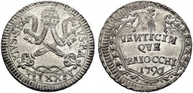 MONETE ITALIANE REGIONALI
ROMA
Pio VI (Giovanni Angelo Braschi), 1775-1799. 25 Baiocchi 1796 a. XXI. Mi gr. 8,61 Simile a precedente. M. 67a; B. 297...