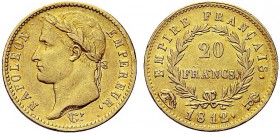 MONETE ITALIANE REGIONALI
ROMA
Napoleone I Imperatore, 1804-1814. 20 Franchi 1812 Roma. Au Testa nuda laureata a s. Rv. Valore al centro entro rami ...