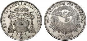 MONETE ITALIANE REGIONALI
ROMA
Sede Vacante (Cam. Card. Tommaso Riario Sforza), 1846. Scudo Romano 1846. Ar Stemma Riario Sforza a targa sagomata so...