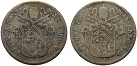 MONETE ITALIANE REGIONALI
ROMA
Pio IX (Giovanni Maria Mastai Ferretti), 1846-1870. Baiocco 1850 a. V, conio del dritto impresso per ambo i lati. Æ S...