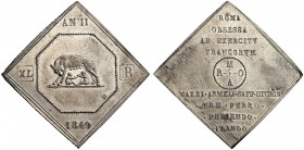 MONETE ITALIANE REGIONALI
ROMA
Seconda Repubblica Romana, 1848-1849. 40 Baiocchi 1849 a. II di forma quadrangolare, coniata forse a Parigi. Mi Scrit...