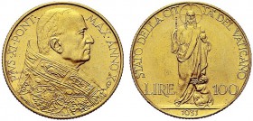 MONETE ITALIANE REGIONALI
ROMA
Pio XI (Achille Ratti), 1929-1938. 100 Lire 1931 a. X. Au Tipo solito. Gig. 3. SPL/FDC