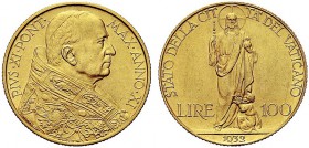 MONETE ITALIANE REGIONALI
ROMA
Pio XI (Achille Ratti), 1929-1938. 100 Lire 1932 a. XI. Au Tipo solito. Gig. 4. SPL