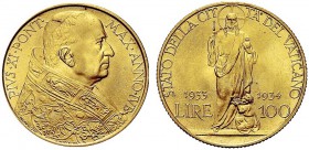 MONETE ITALIANE REGIONALI
ROMA
Pio XI (Achille Ratti), 1929-1938. 100 Lire 1933-34 IVB. Au Tipo solito. Gig. 5. FDC