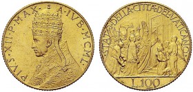 MONETE ITALIANE REGIONALI
ROMA
Pio XII (Eugenio Pacelli), 1939-1958. 100 Lire 1950 IVB. Au Tipo solito. Gig. 108. q. FDC