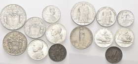 * MONETE ITALIANE REGIONALI
ROMA
Pio XII (Eugenio Pacelli), 1939-1958. Lotto di 7 monete da L. 5 (3 di cui 2 in argento del 1939 e 1940), L. 2, L. 1...