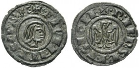 MONETE ITALIANE REGIONALI
SICILIA
Federico II Re, 1209-1220. Denaro. Æ gr. 1,10 F ROM IPR SEP AVG Testa nuda a d. Rv. R IERSL ET SICIL Aquila di fro...
