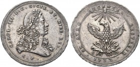 MONETE ITALIANE REGIONALI
SICILIA
Carlo VI Imperatore, 1707-1734. 30 Tarì 1733, Palermo. Ar gr. 73,39 CAROL III D G SICIL ET HIER REX Testa laureata...