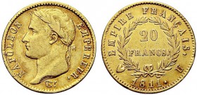 MONETE ITALIANE REGIONALI
TORINO
Napoleone I Imperatore, 1804-1814. 20 Franchi 1811 Torino. Au Come precedente. Pag. 22; Gig. 16; Fried. 516. Raro. ...