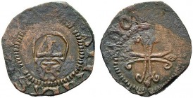 MONETE ITALIANE REGIONALI
VALENZA
Autonome, sec. XV. Obolo. Mi gr. 0,73 Testa frontale nimbata e con mitria. Rv. Croce fogliata. CNI 1; MIR 1032. Ra...
