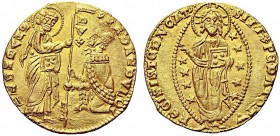 MONETE ITALIANE REGIONALI
VENEZIA
Francesco Dandolo doge LII, 1329-1339. Ducato. Au gr. 3,53 FRA DANDVLO San Marco, stante a s., porge il vessillo a...