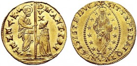 MONETE ITALIANE REGIONALI
VENEZIA
Marc’antonio Trevisan doge LXXX, 1553-1554. Zecchino. Au gr. 3,46 M ANT TRI S M VENET Tipo solito. Paol. 1; Fried....
