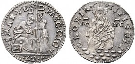 MONETE ITALIANE REGIONALI
VENEZIA
Pasquale Cicogna doge LXXXVIII, 1585-1595. Da 4 soldi (Massaro Zuan Arsenio Priuli, entra il 31.III.1593). Ar gr. ...