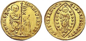 MONETE ITALIANE REGIONALI
VENEZIA
Giovanni Corner II doge CXI, 1709-1722. Zecchino. Au gr. 3,50 IOAN CORNEL Tipo solito. Paol. 13; Fried. 1372 q. FD...