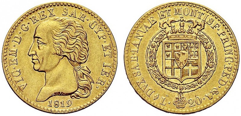 MONETE DEI SAVOIA

Vittorio Emanuele I, Re di Sardegna 1802-1821. 20 Lire 1819...