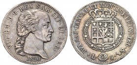 MONETE DEI SAVOIA

Vittorio Emanuele I, Re di Sardegna 1802-1821. 5 Lire 1820. Ar Come precedente. Pag. 14; Gig. 21. Raro. Patina di monetiere. Bel ...