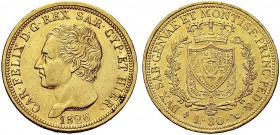 MONETE DEI SAVOIA

Carlo Felice, Re di Sardegna, 1821-1831. 80 Lire 1826 Torino (L). Au Come precedente. Pag. 27; Gig. 5. Buon BB