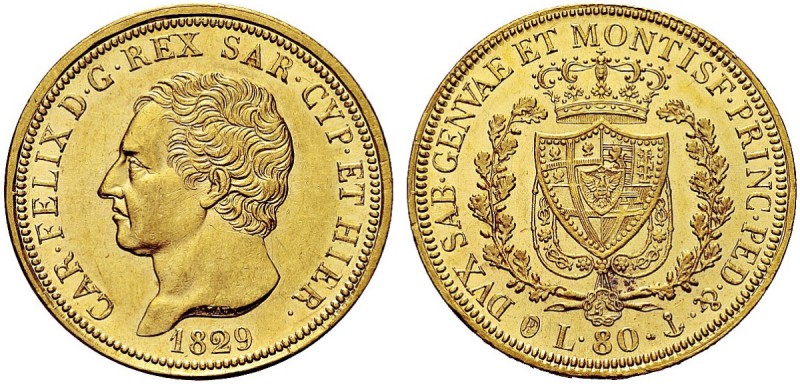 MONETE DEI SAVOIA

Carlo Felice, Re di Sardegna, 1821-1831. 80 Lire 1829 Genov...
