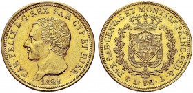 MONETE DEI SAVOIA

Carlo Felice, Re di Sardegna, 1821-1831. 80 Lire 1829 Genova. Au Come precedente. Pag. 33; Gig. 11 Raro. Fondi brillanti. Più che...