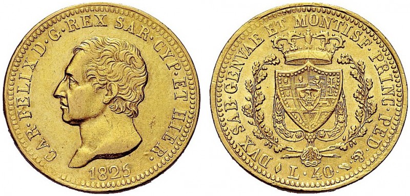 MONETE DEI SAVOIA

Carlo Felice, Re di Sardegna, 1821-1831. 40 Lire 1825 Torin...