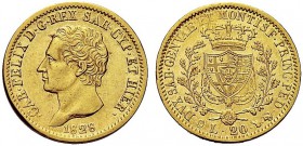 MONETE DEI SAVOIA

Carlo Felice, Re di Sardegna, 1821-1831. 20 Lire 1828 Torino (P). Au Come precedente. Pag. 56; Gig. 30. Bel BB