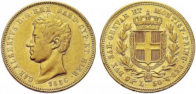 MONETE DEI SAVOIA

Carlo Alberto, Re di Sardegna, 1831-1849. 50 Lire 1836 Torino. Au Come precedente. Pag. 166; Gig. 15. Molto Raro. Insignificanti ...