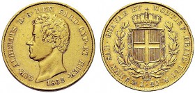 MONETE DEI SAVOIA

Carlo Alberto, Re di Sardegna, 1831-1849. 20 Lire 1832 Genova, liscio. Au Come precedente. Pag. 175a; Gig. 19. Raro. BB