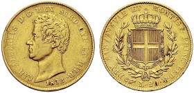 MONETE DEI SAVOIA

Carlo Alberto, Re di Sardegna, 1831-1849. 20 Lire 1832 Torino, liscio. Au Come precedente. Pag. 176a; Gig. 21. Raro. Colpetto. BB