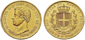 MONETE DEI SAVOIA

Carlo Alberto, Re di Sardegna, 1831-1849. 20 Lire 1838 Genova. Au Come precedente. Pag. 186; Gig. 28. q. SPL