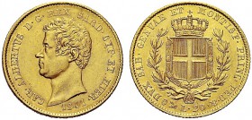 MONETE DEI SAVOIA

Carlo Alberto, Re di Sardegna, 1831-1849. 20 Lire 1841 Genova. Au Come precedente. Pag. 192; Gig. 33. Bello SPL/q. FDC
