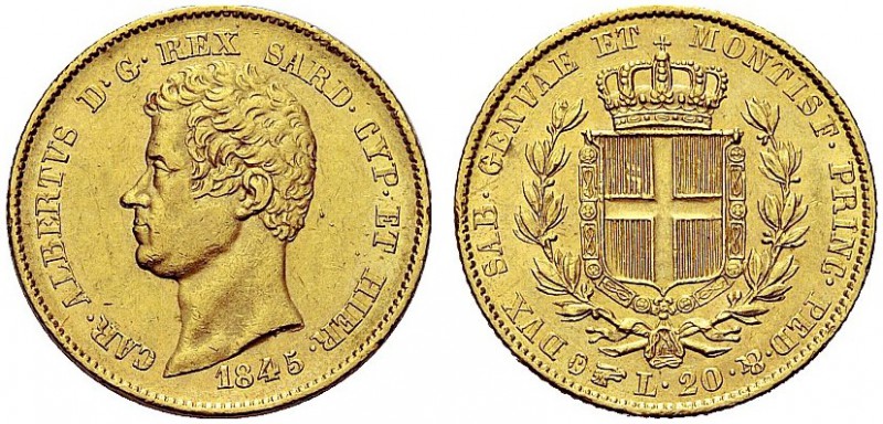 MONETE DEI SAVOIA

Carlo Alberto, Re di Sardegna, 1831-1849. 20 Lire 1845 Tori...