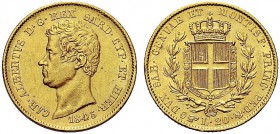 MONETE DEI SAVOIA

Carlo Alberto, Re di Sardegna, 1831-1849. 20 Lire 1845 Torino. Au Come precedente. Pag. 201; Gig. 38. Bel BB/q. SPL