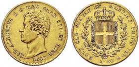 MONETE DEI SAVOIA

Carlo Alberto, Re di Sardegna, 1831-1849. 20 Lire 1847 senza zecca. Au Come precedente. Pag. 205a; Gig. 42. Molto Raro. Conservaz...