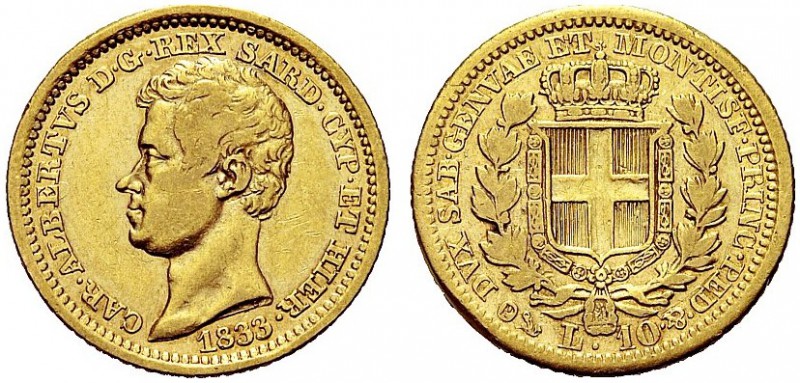 MONETE DEI SAVOIA

Carlo Alberto, Re di Sardegna, 1831-1849. 10 Lire 1833 Geno...