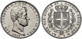 MONETE DEI SAVOIA

Carlo Alberto, Re di Sardegna, 1831-1849. 5 Lire 1835 Genova. Ar Come precedente. Pag. 237; Gig. 61. Fondi al dr. puliti. Bello S...