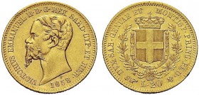 MONETE DEI SAVOIA

Vittorio Emanuele II, Re di Sardegna, 1849-1861. 20 Lire 1858 Torino. Au Come precedente. Pag. 353; Gig. 16. Molto Raro. q. SPL