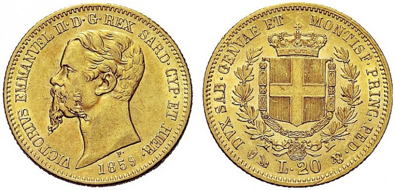 MONETE DEI SAVOIA

Vittorio Emanuele II, Re di Sardegna, 1849-1861. 20 Lire 18...