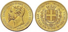 MONETE DEI SAVOIA

Vittorio Emanuele II, Re di Sardegna, 1849-1861. 20 Lire 1859 Genova. Au Come precedente. Pag. 354; Gig. 17. Più che SPL