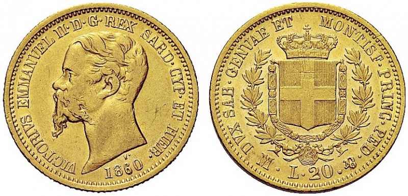 MONETE DEI SAVOIA

Vittorio Emanuele II, Re di Sardegna, 1849-1861. 20 Lire 18...